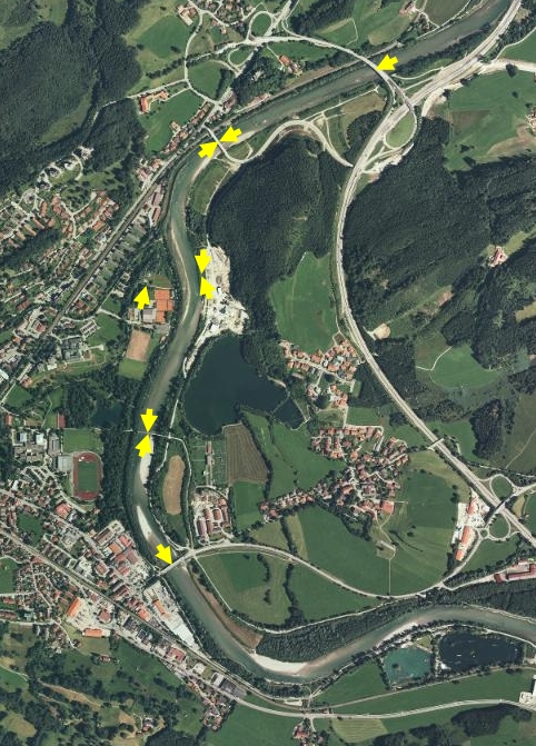 Luftbild mit Maßnahmen im Abschnitt Immenstadt an ausgewählten Bereichen
