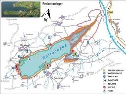 Karte des Rottachsees mit den Freizeitanlagen in Moosbach, Petersthal und Vorsperre Bisseroy