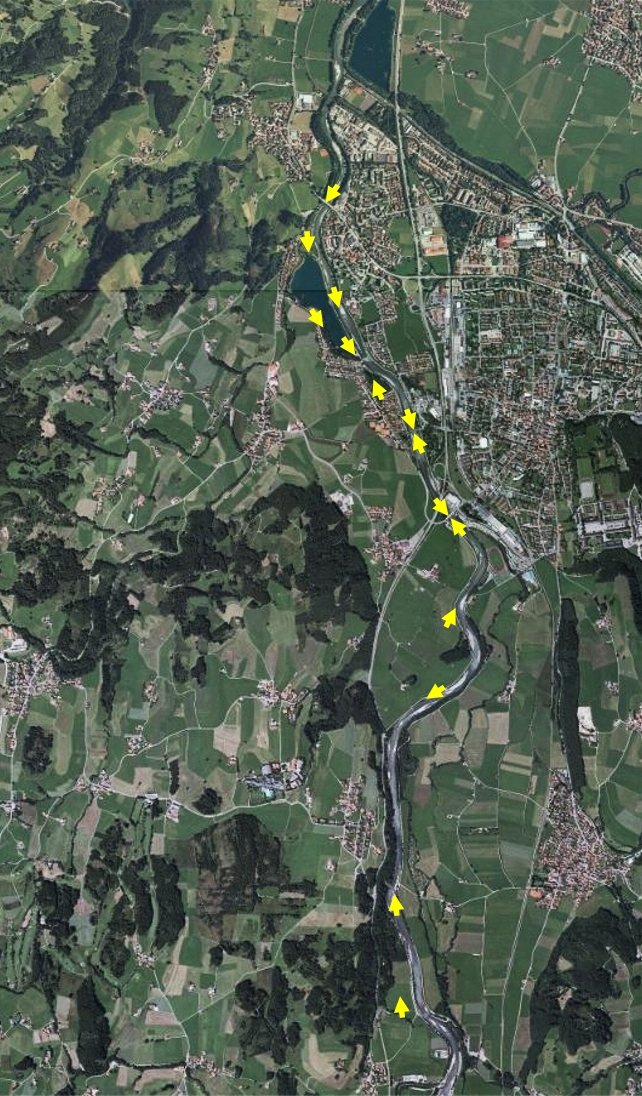 Luftbild mit Maßnahmen im Abschnitt Sonthofen an ausgewählten Bereichen