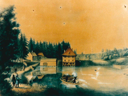 Historisches Gemälde des Damms