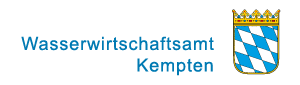 Zur Startseite des Wasserwirtschaftsamtes. Das Bild zeigt den Behördenschriftzug und das kleine Staatswappen des Freistaats Bayern