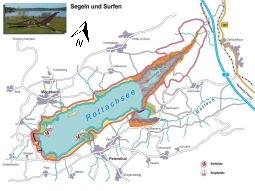 Karte des Rottachsees mit markierten Liegeplätzen für Segelboote